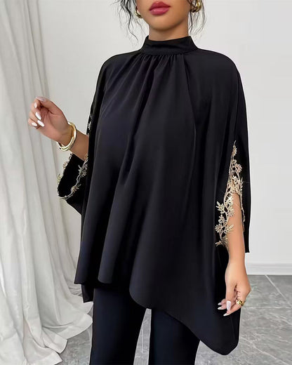 Stand Collar Elegant Patchwork Top