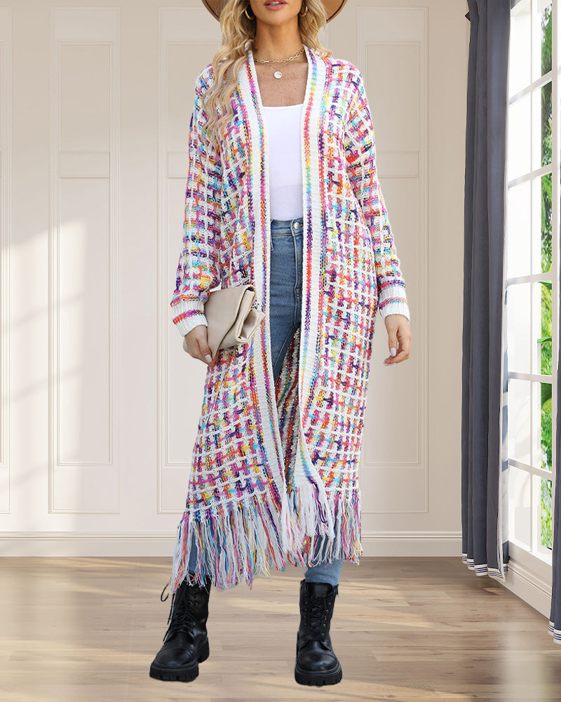 Gentle temperament fringed long cardigan 2024 f/w cardigans