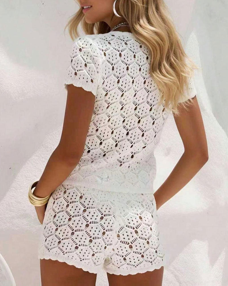 Cutout Crop Top And Shorts Set
