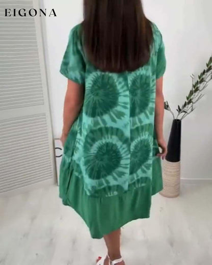 Print round neck short sleeve dress casual dresses summer