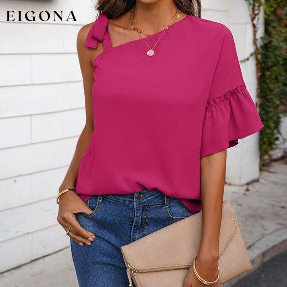 Women's fashion diagonal collar Ruffle Sleeve Chiffon Top clothes off the shoulder shirt shirt shirts short sleeve short sleeve shirt short sleeve top tops Tops/Blouses