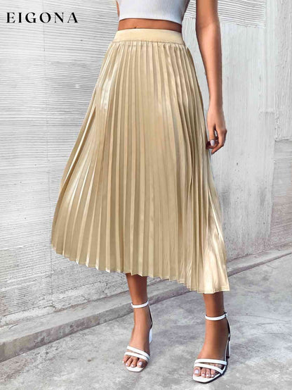 Pleated Gold Midi Skirt Cream bottoms clothes midi skirts Ship From Overseas skirt skirt set skirts Women's Bottoms Z&H