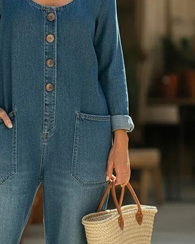 U-Neck Denim Jumpsuit
