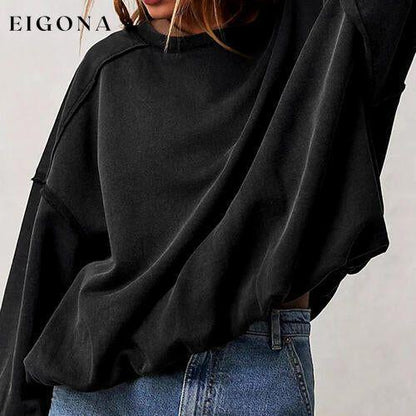 Exposed Seam Dropped Shoulder Oversized Fashion Sweatshirt clothes D&C Ship From Overseas sweater sweaters Sweatshirt