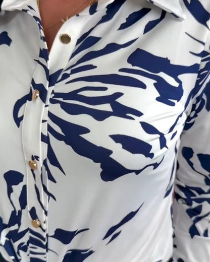 Lapel Printed Long Sleeve Shirt
