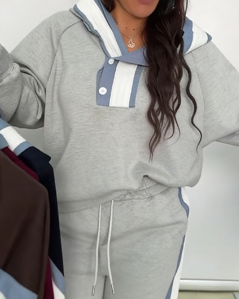Casual Color-Block Sweatshirt Two-Piece Set