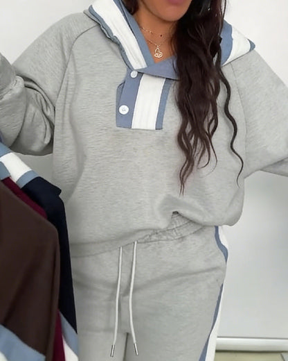 Casual Color-Block Sweatshirt Two-Piece Set