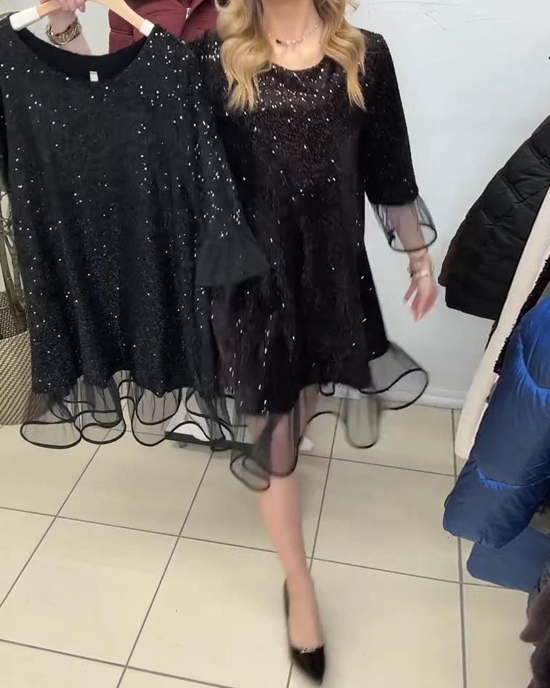 Flared Sleeve Sequined Fashion Dress