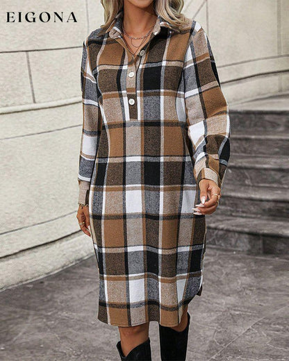 Plaid Lapel Shift Dress 2023 f/w 23BF casual dresses Clothes Dresses spring