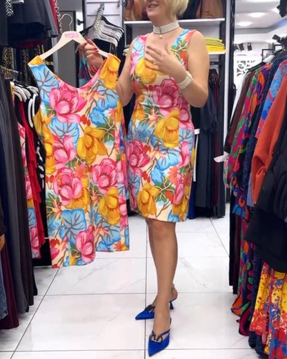 Sleeveless V-Neck Floral Waist Dress