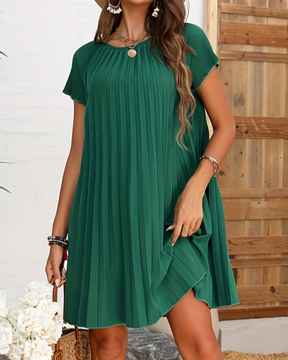 Solid color round neck pleated dress 202466 casual dresses summer