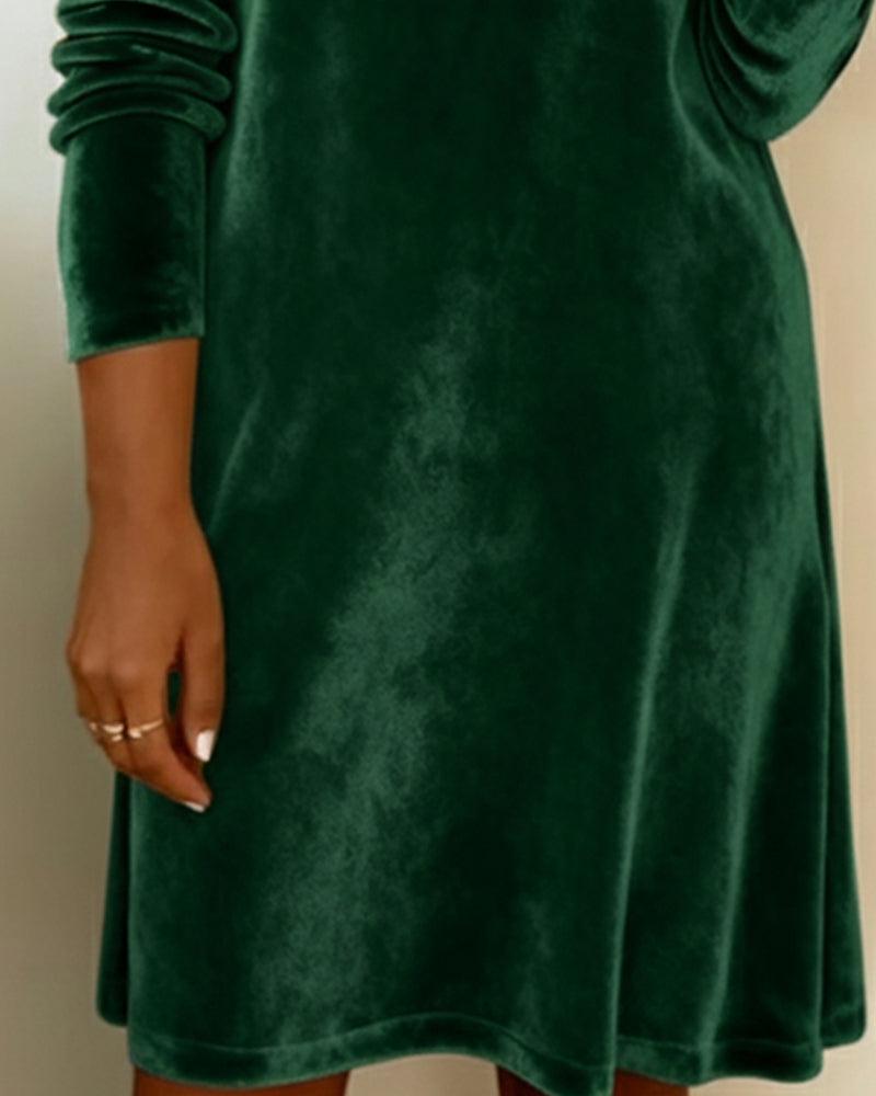 Velvet Hoop Shirred Solid Dress