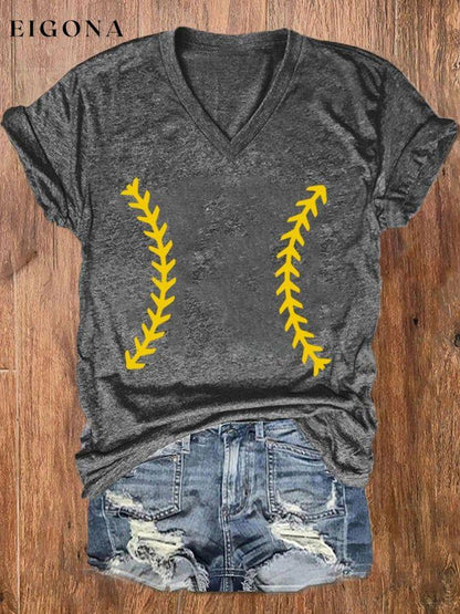 Women's Softball Lover Casual V-Neck Tee ball print