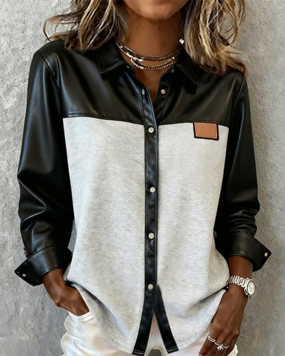 Lapel Patchwork Leather Shirt