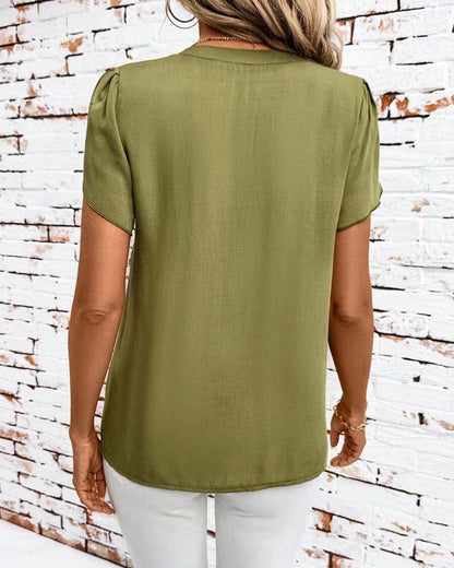 Petal Sleeve V-Neck Print Blouse