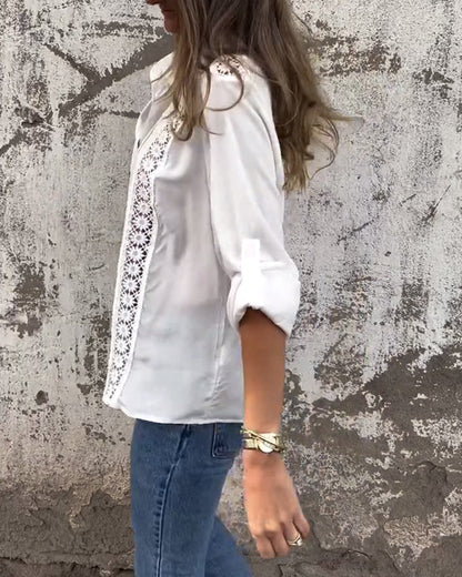 Lapel Solid Color Hollow Shirt