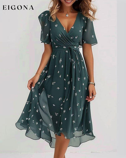 Elegant printed tie V-neck dress casual dresses summer