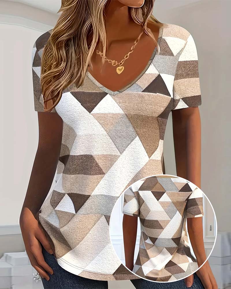 Lässiges Colorblock-T-Shirt mit V-Ausschnitt