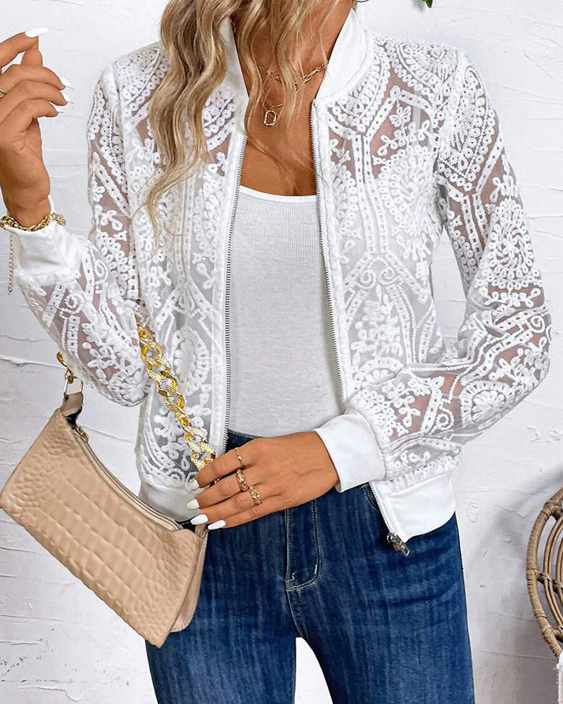 Transparent Lace Zipper Solid Color Coat 2024 f/w 2024 lace coats spring summer