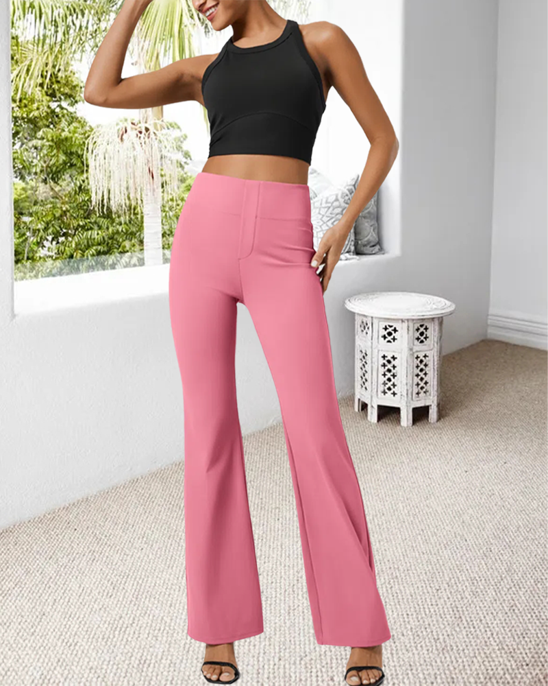 Tight Sports Solid Color Flared Pants