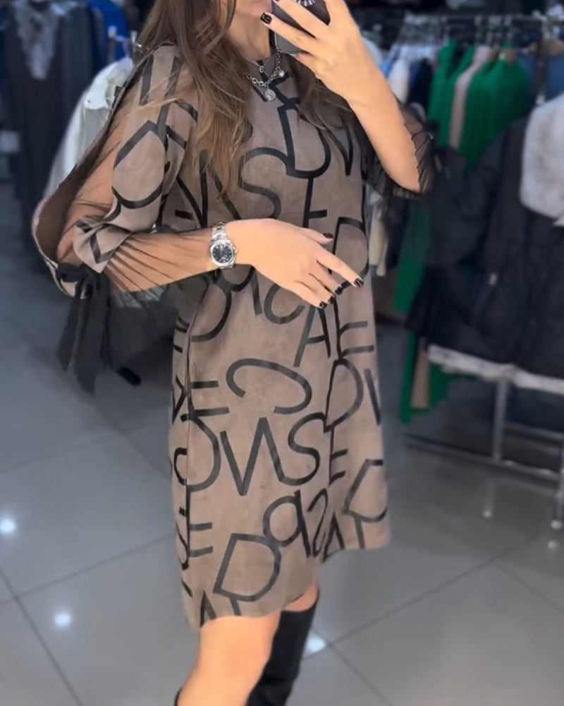 Letter print knee length dress 2023 f/w 202466 23BF casual dress