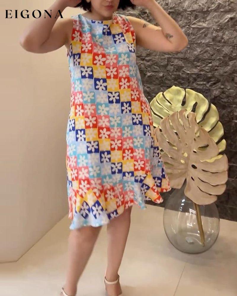 Sleeveless Printed Round Neck Dress casual dresses spring summer