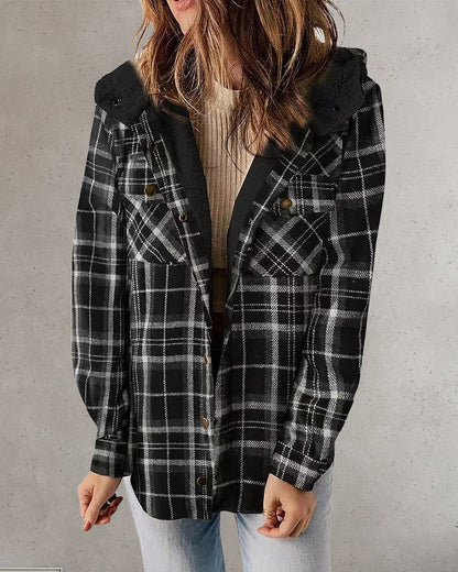 Casual check hooded button jacket 2024 f/w jackets