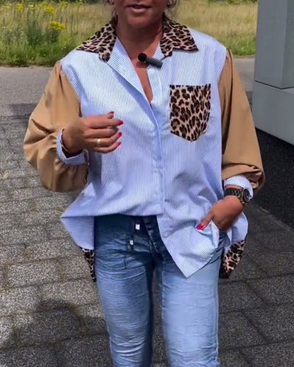 Leopard print lapel casual shirt blouses & shirts spring