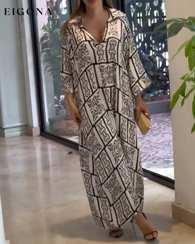 Printed lapel casual long dress casual dresses spring summer