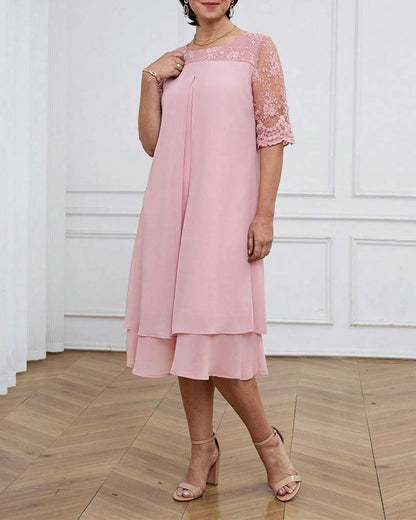 Fashionable And Elegant Lace Mid-Length Sleeve Dress