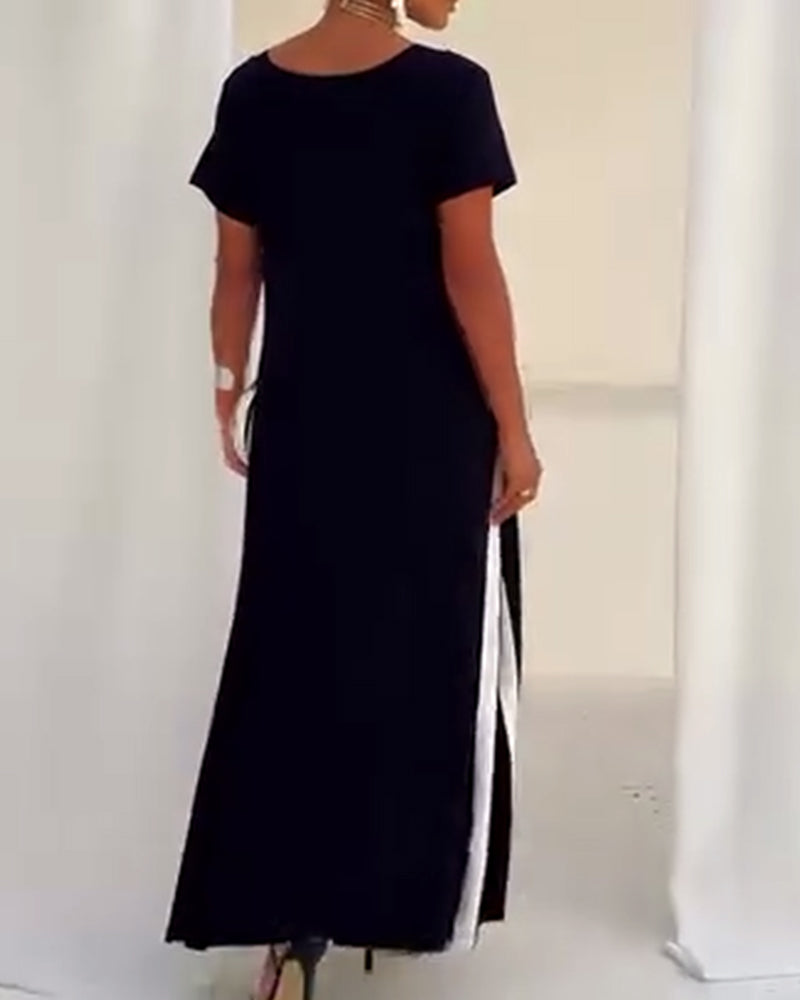 Temperamentvolles Kleid mit V-Ausschnitt und Kontrastfarbe