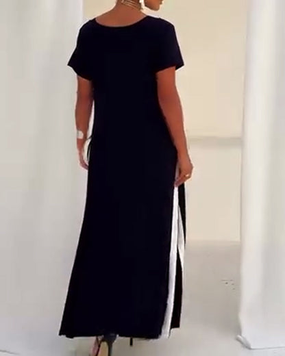 Temperamentvolles Kleid mit V-Ausschnitt und Kontrastfarbe