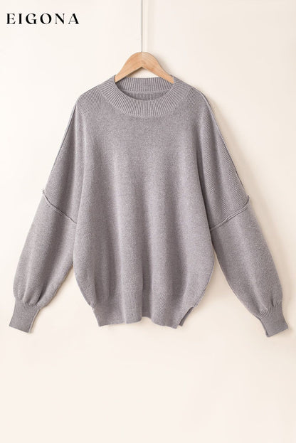 Gray Oversized Drop Shoulder Bubble Sleeve Pullover Sweater All In Stock clothes Occasion Daily Print Solid Color Season Winter Style Casual sweater sweaters Sweatshirt