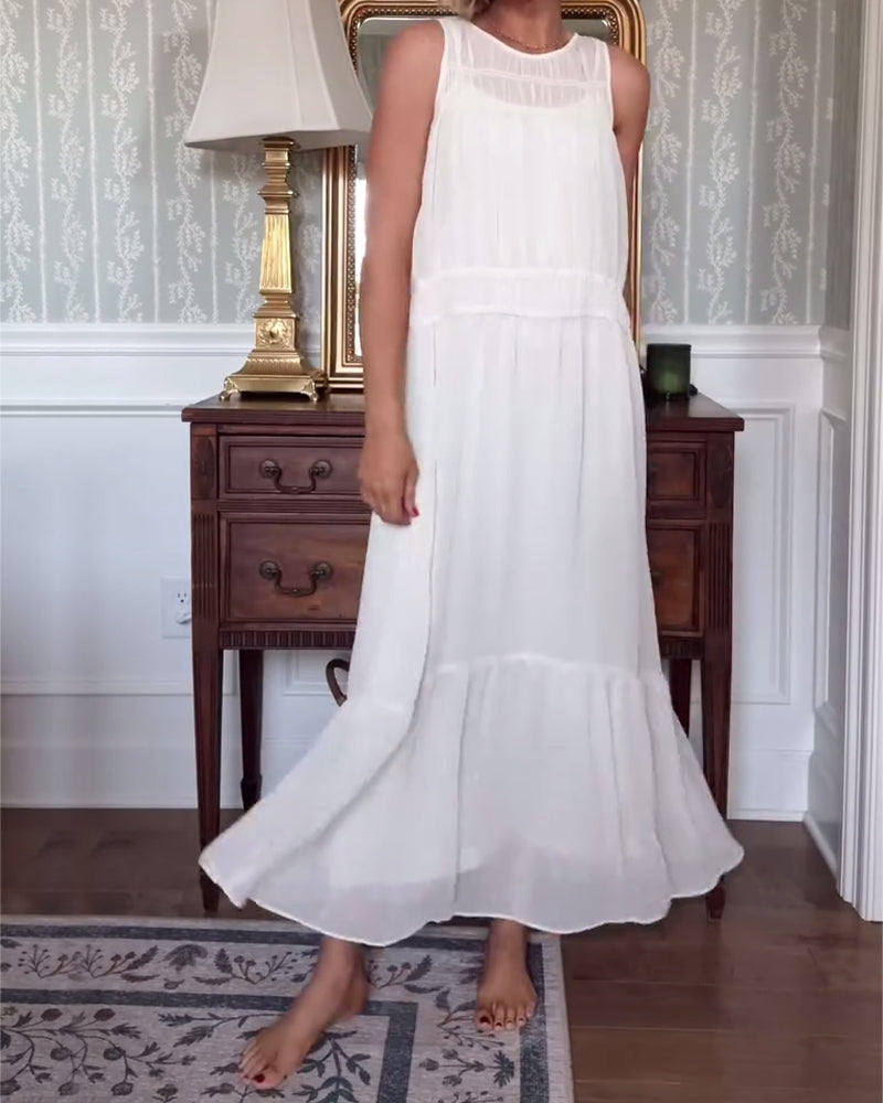 Temperament Sleeveless Solid Color Long Dress