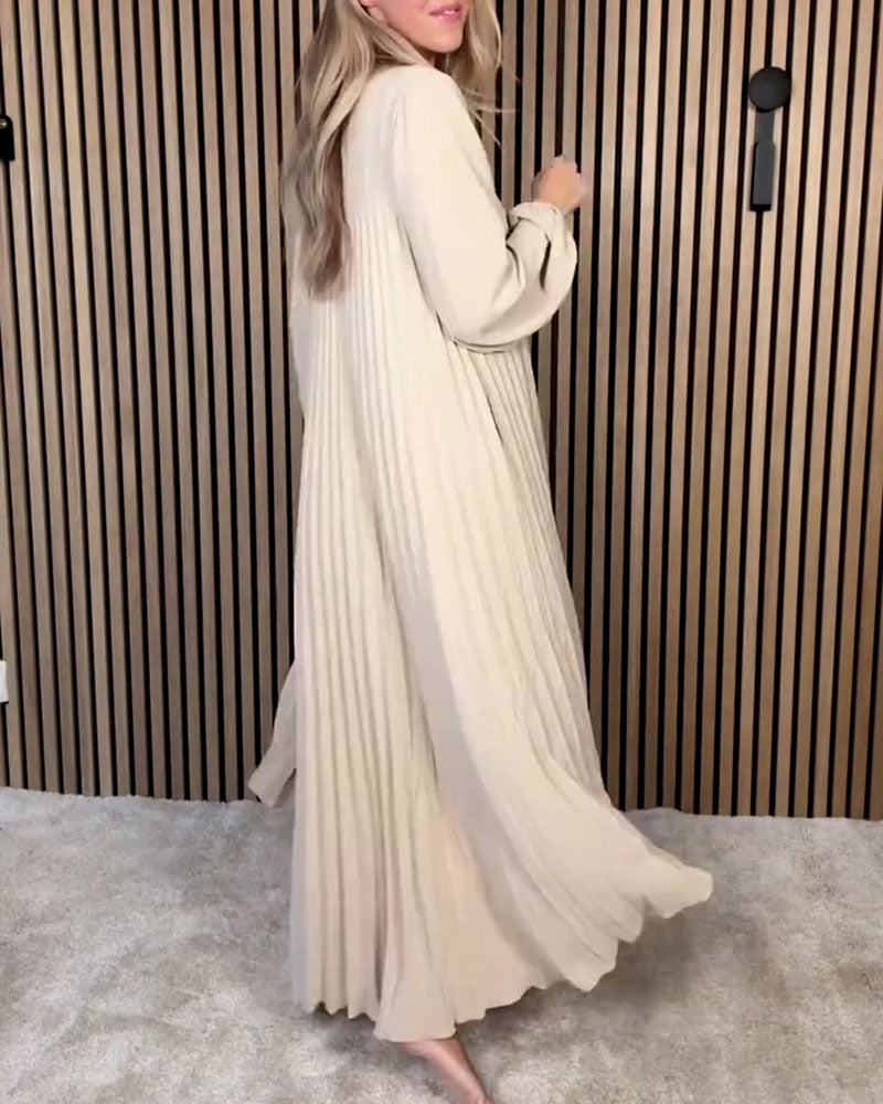 Elegant Puff Sleeve Pleated Dress