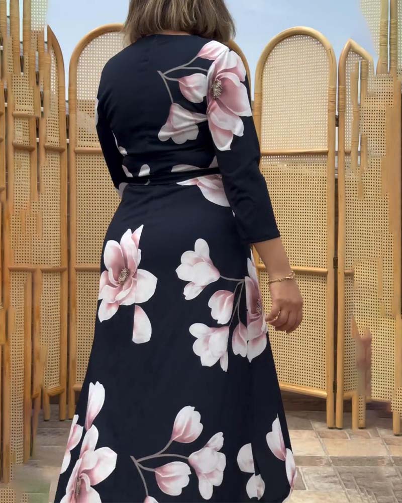 V-neck waist floral dress casual dresses spring summer