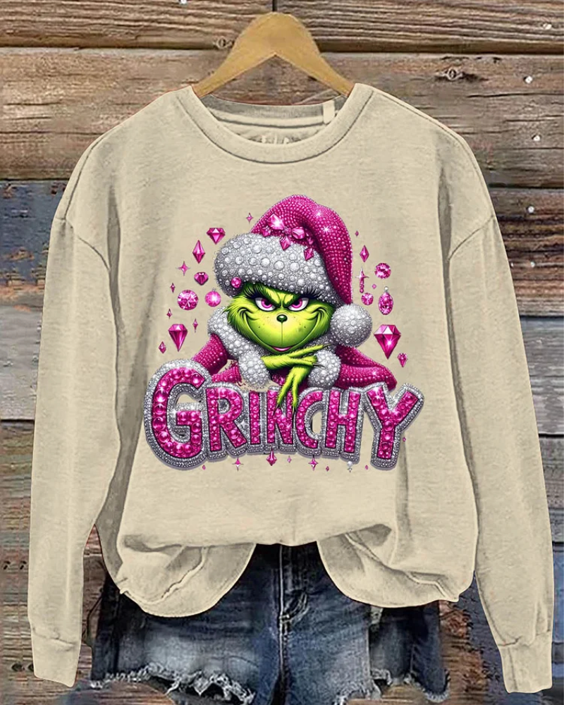 Women's Christmas Funny Pattern Neck Sweatshirt 2024 f/w christmas grinch hoodies & sweatshirts women's christmas