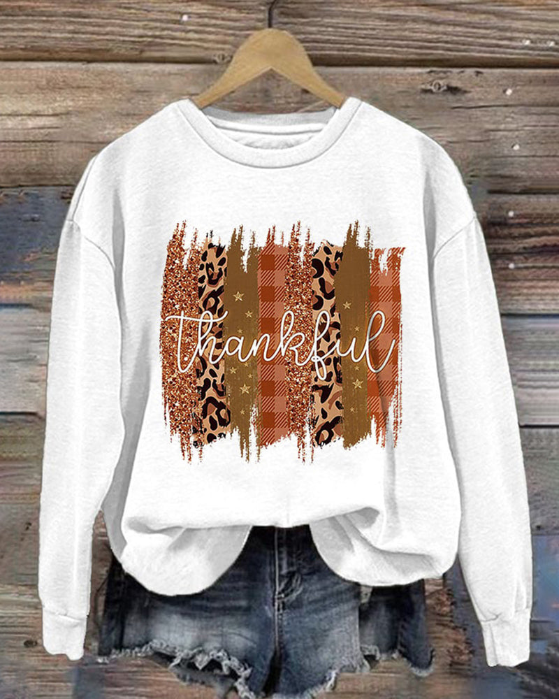 Women's Casual Thankful Print Long Sleeve Sweatshirt 2024 f/w sweatshirts thanksgiving