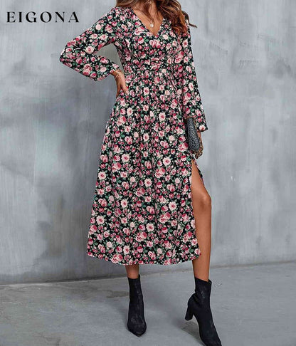 Floral V-Neck Slit Midi Dress clothes Hundredth Ship From Overseas