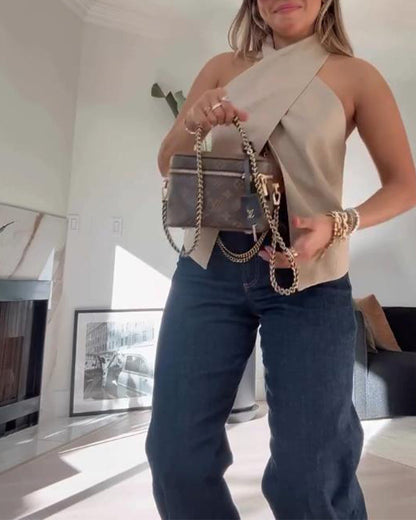 Sexy Bluse mit überkreuztem Neckholder