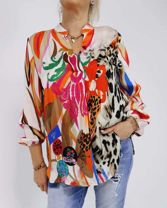 V neck Colorful Printed Blouse blouses & shirts spring summer