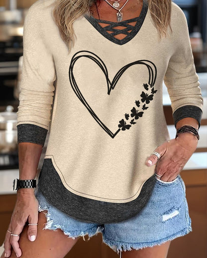 Casual heart print long sleeve top 2024 f/w blouses & shirts spring