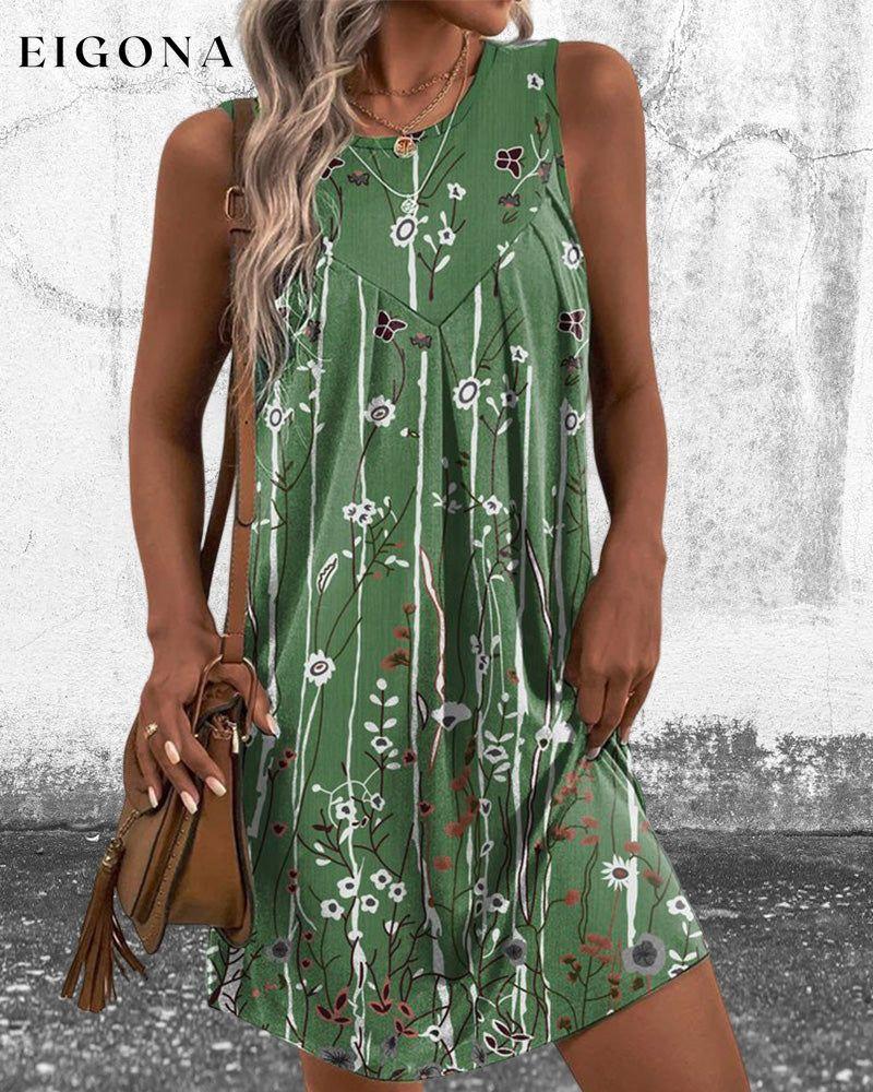 Round neck floral print tank dress 23BF Casual Dresses Clothes Cotton and Linen Dresses Summer