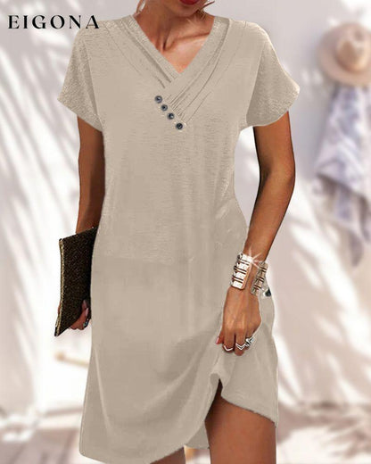 Elegant solid color V-neck short-sleeved dress 23BF Casual Dresses Clothes Dresses Spring Summer