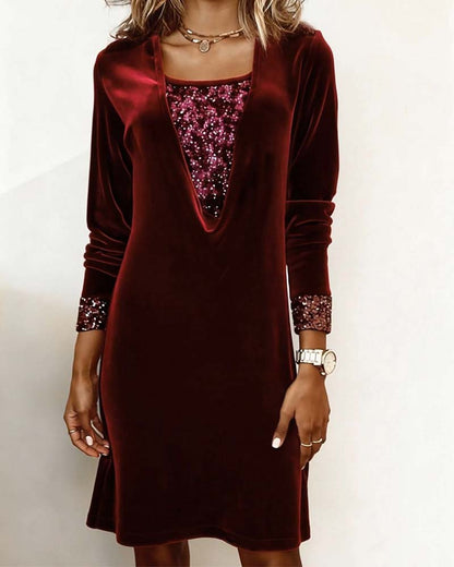 Elegant Sequined Patchwork Dress