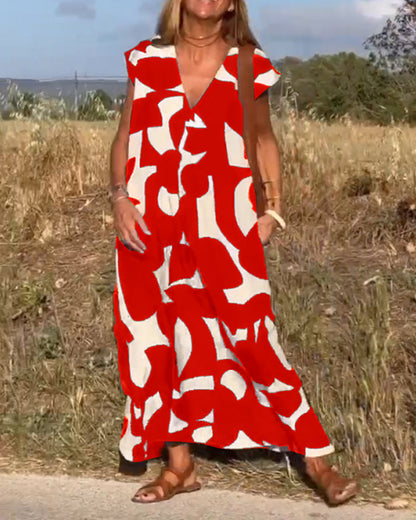 Vestido estampado com decote em V