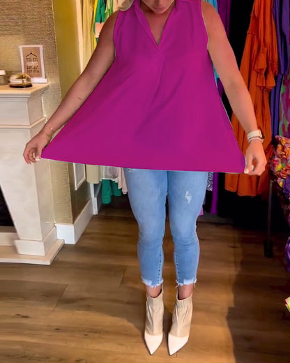 Top arricciato senza maniche con revers