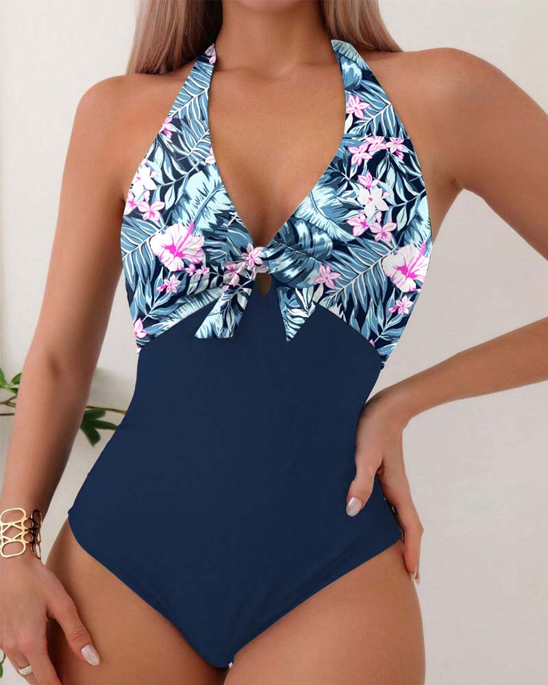 Colorblock Printed Chest Tie One-Piece Swimsuit mm-swimsuits one-piece spring summer