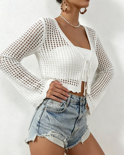 Simple Solid Hollow Out Beach Cardigan