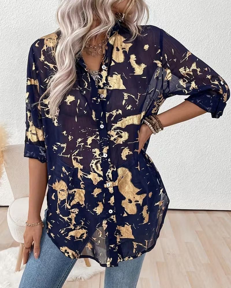 Long-Sleeved Printed Fashionable Casual Shirt